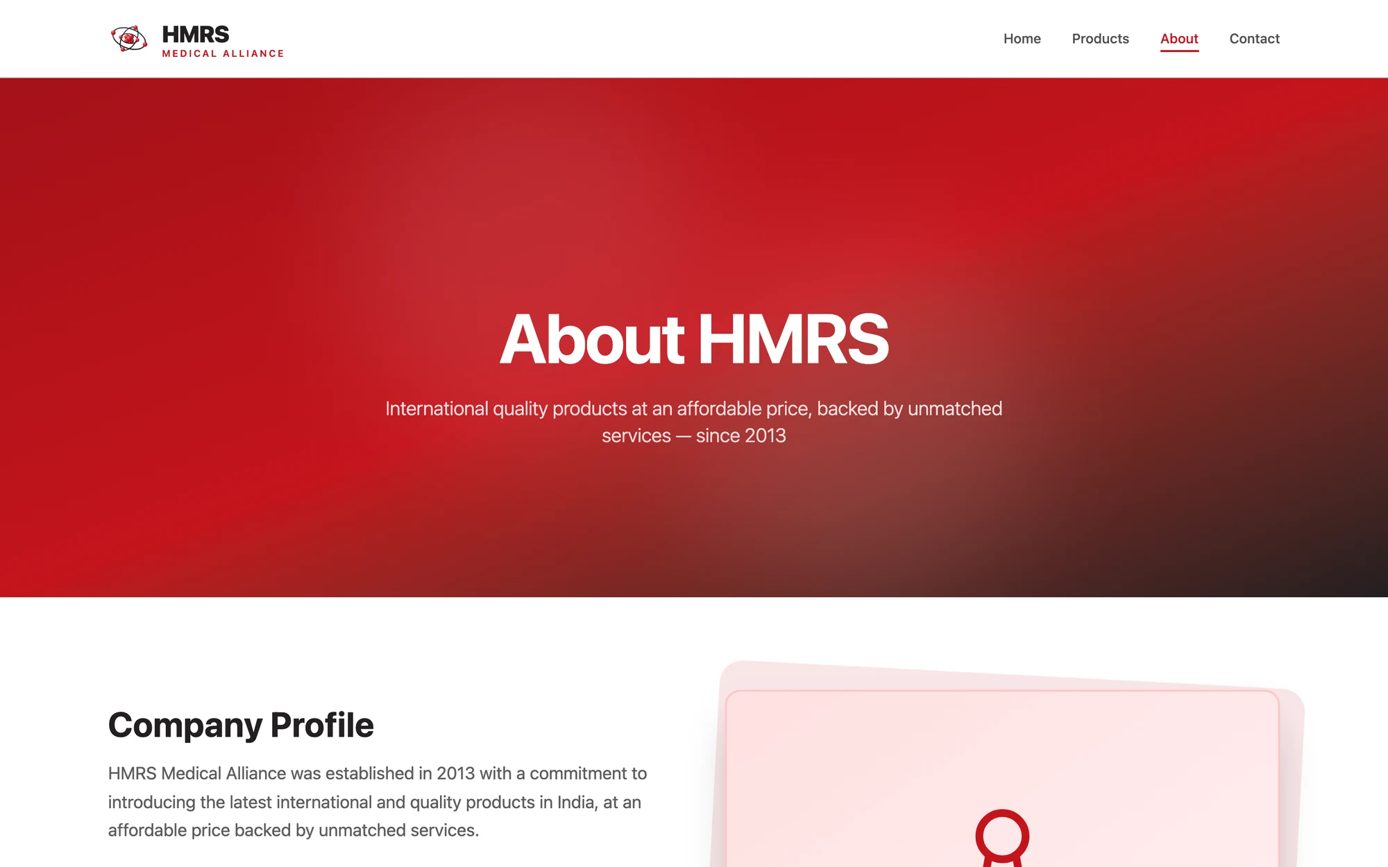 About page with company story and credentials