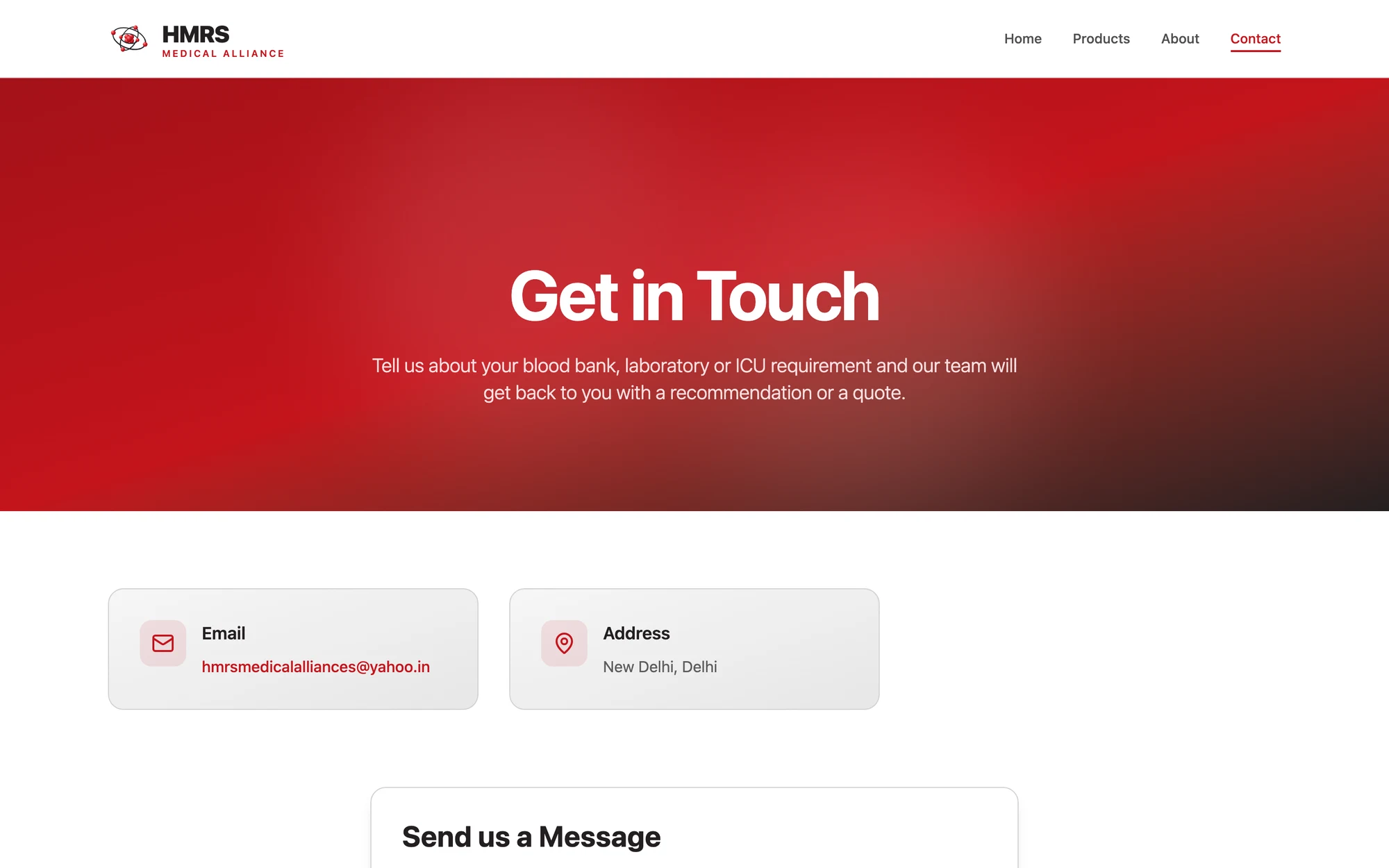 Contact page with enquiry form and contact details