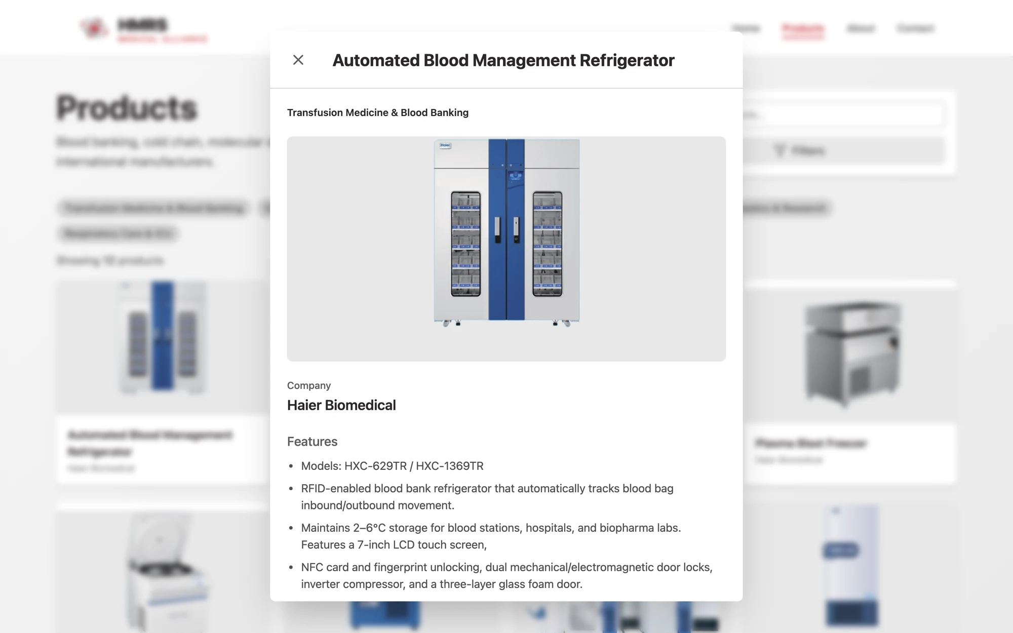 Product detail view showing category, image, brand and feature list