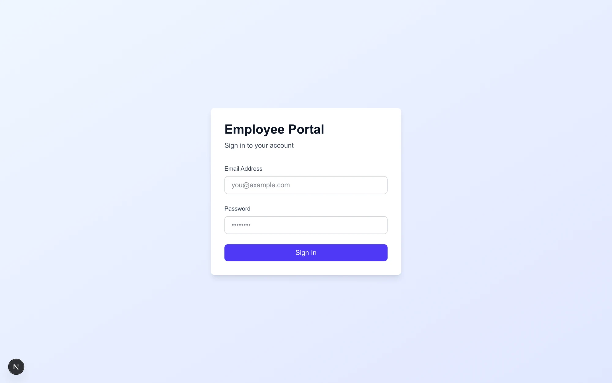 Portal sign-in screen